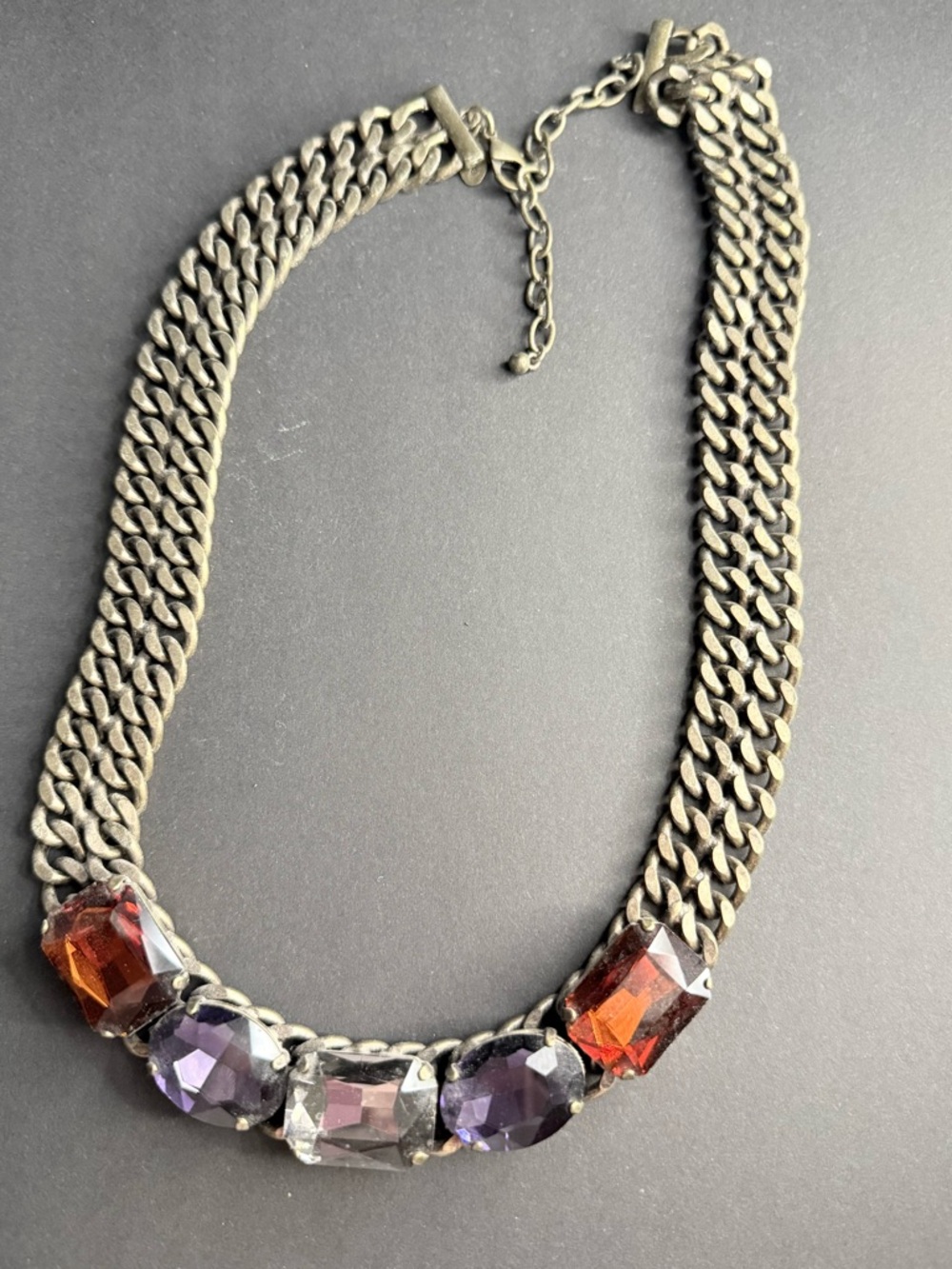 Statement Multi-Color Gem Chain Necklace - Unbranded (Heavy)